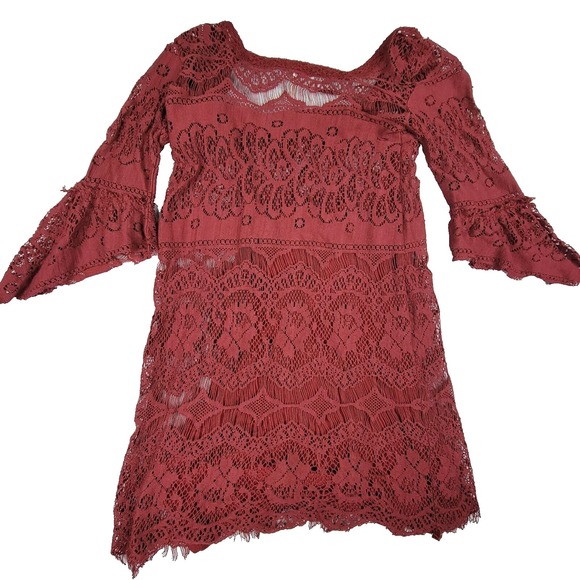 Free People Tunic Dress XS See Through Burgundy - Picture 2 of 9